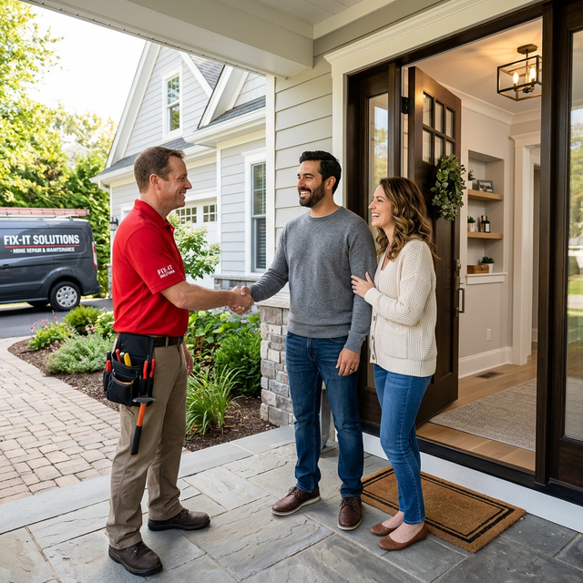 Happy customer shaking hands with professional handyman